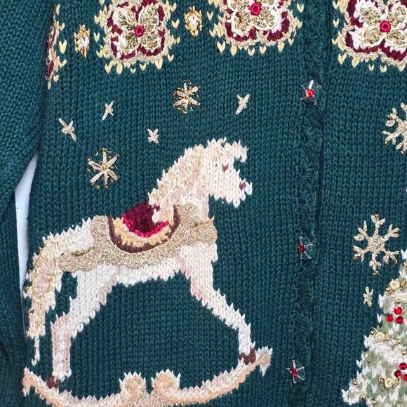 Vintage Holiday Cardigan Cute Sweater Embroidered Dark Green Women's Size Large - Picture 6 of 9